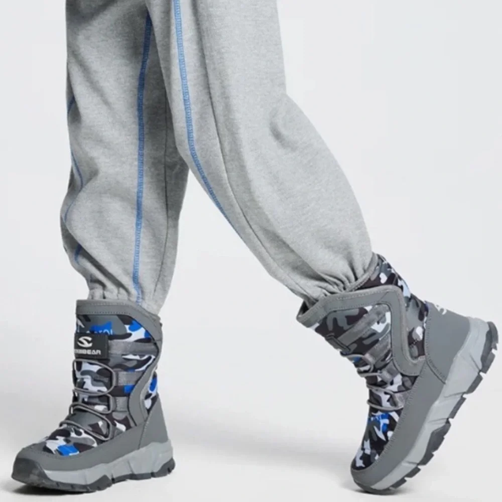 Hobibear Kids Blue & Gray Camo Winter Boots